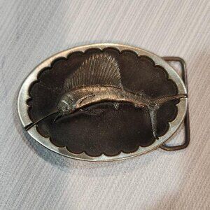 Vintage pewter swordfish belt buckle by Sid Bell